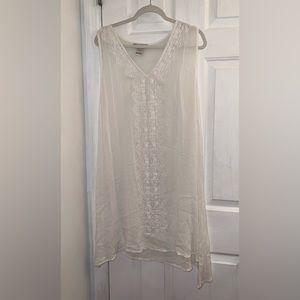 Size small white sheer sleeveless dress vneck asymmetrical coverup layer